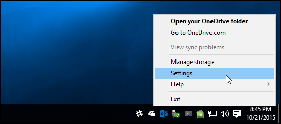 Nastavenia OneDrive Windows 10