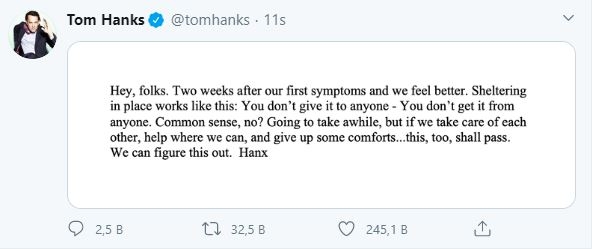 Tom Hanks sa uzdravil
