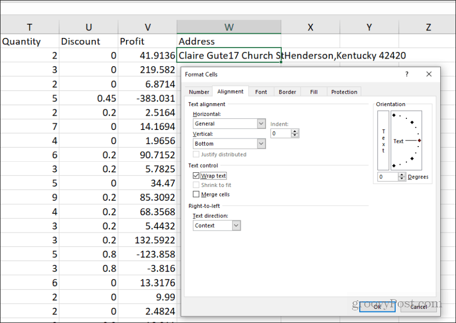 nastavenie zalamovacieho textu v Exceli