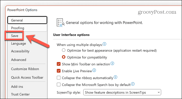 powerpoint menu uloženia