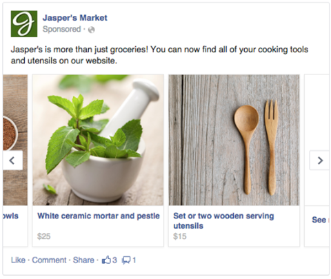 príklad reklamy na viac produktov na facebooku