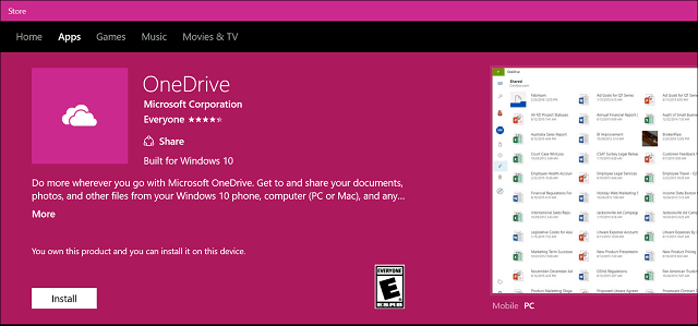 Okná aplikácie OneDrive 10