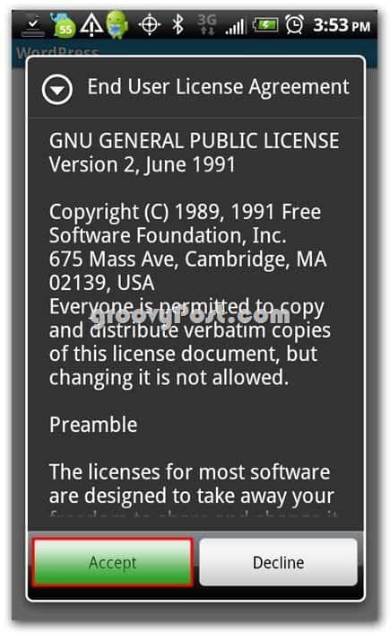 Wordpress na Android EULA