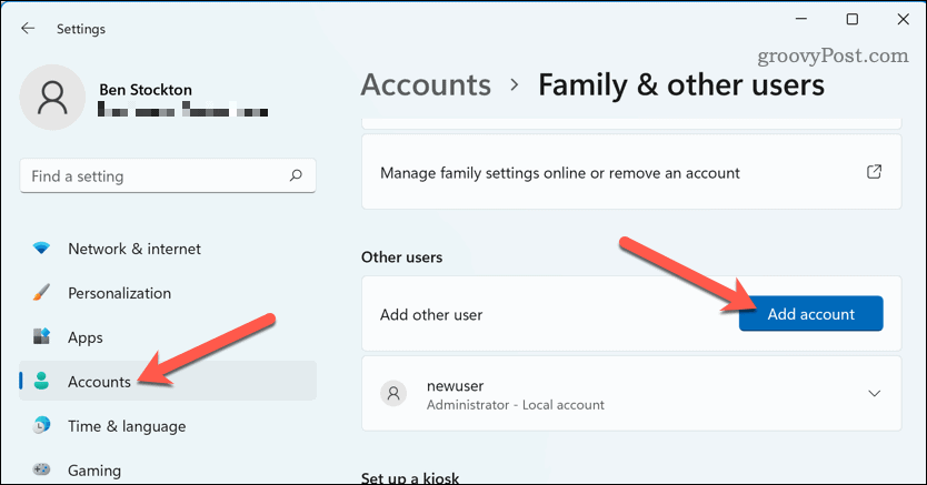 Pridajte nový účet v systéme Windows 11