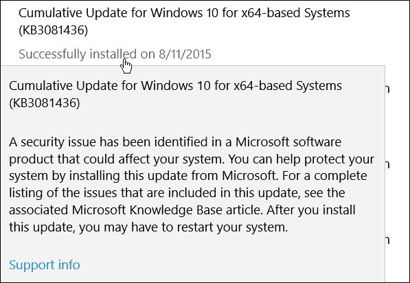 Druhá kumulatívna aktualizácia spoločnosti Microsoft pre systém Windows 10 (KB3081436)