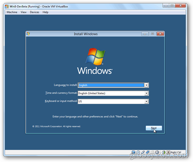 Ponuka inštalácie VirtualBox Windows 8