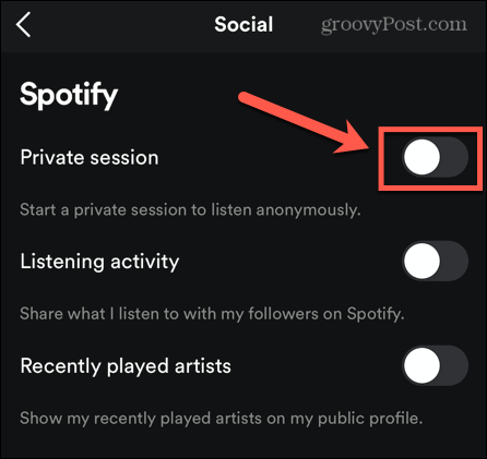 Spotify mobilná súkromná relácia