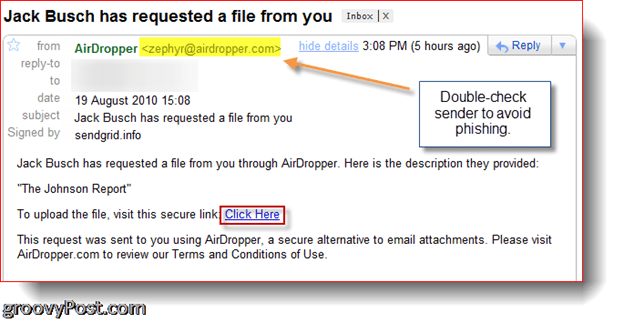 AirDropper Dropbox - e-mail s požadovaným súborom