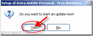 Ak chcete povoliť automatickú aktualizáciu aplikácie Avira AntiVir Personal, zadajte výzvu Áno