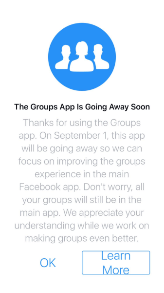Facebook po 1. septembri 2017 ukončí aplikáciu Skupiny pre iOS a Android.