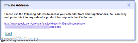 Súkromná adresa služby Kalendár Google
