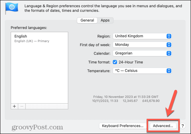 rozšírené nastavenia jazyka a regiónu pre Mac