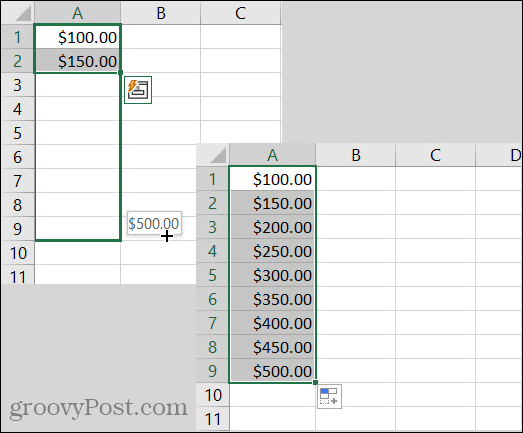Vzor meny programu Excel AutoFill