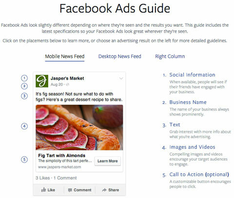 špecifikácie mobilnej reklamy facebook
