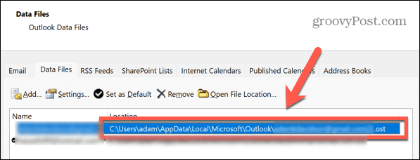 umiestnenie súboru programu Outlook