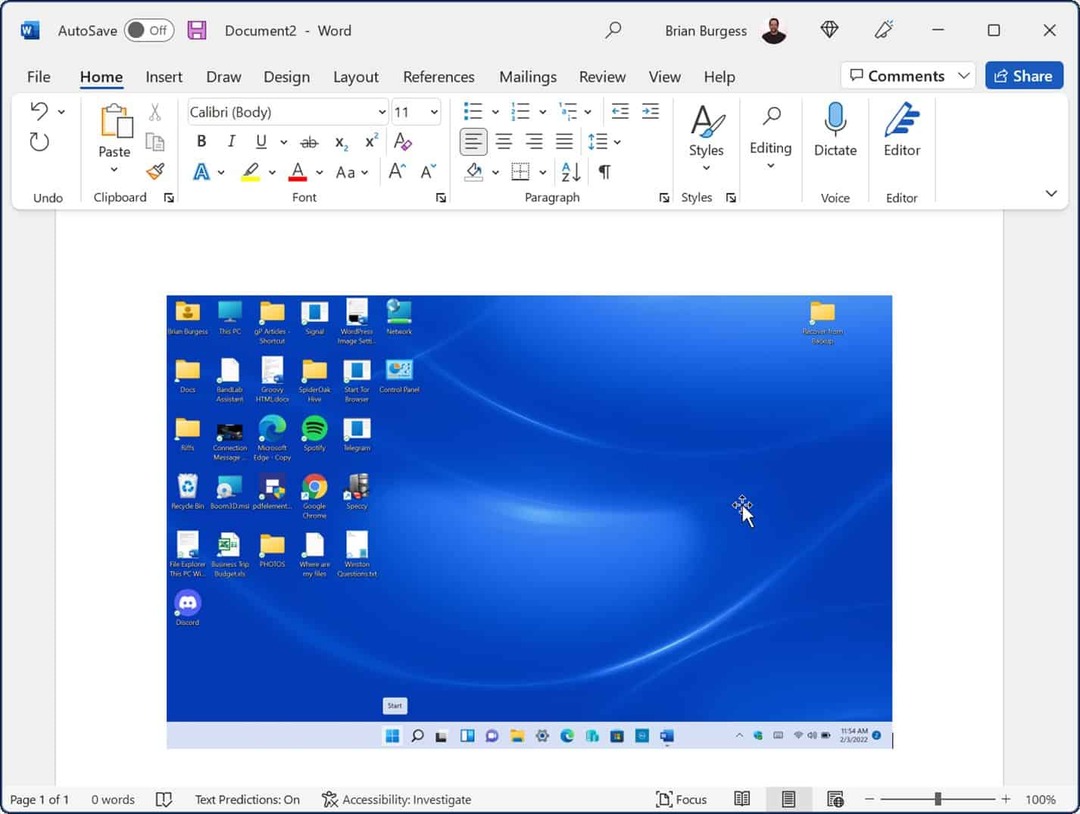Prilepte snímku obrazovky programu Microsoft Word