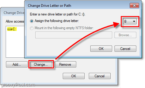 priraďte nové písmeno jednotky k pevnému disku Windows 7