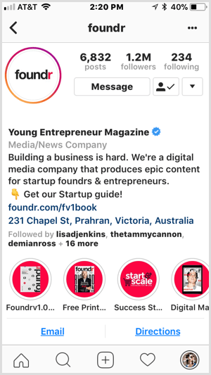 Najvýznamnejšie značky Instagramu na profile Foundr.