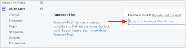 Vložte svoje Facebook Pixel ID do Shopify.