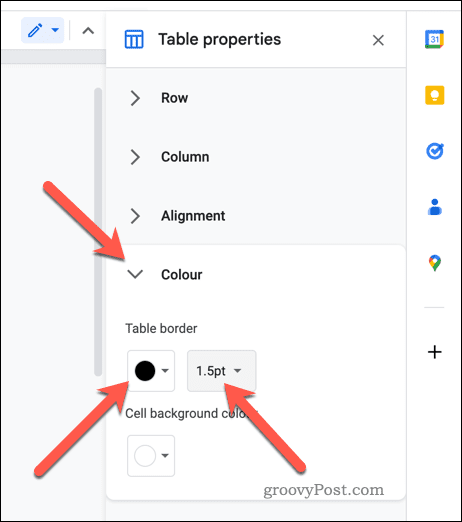 Nastavte vlastnosti okraja tabuľky v Dokumentoch Google
