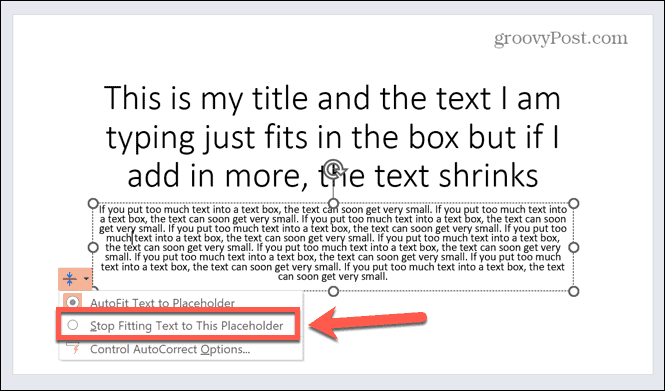 powerpoint prestane prispôsobovať text zástupnému symbolu