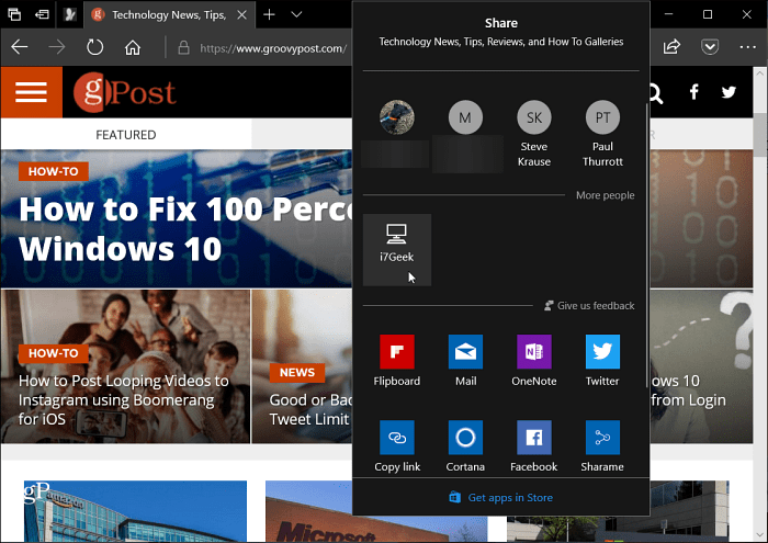 Windows 10 Microsoft Edge Near Share