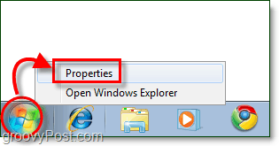spustite vlastnosti ponuky v systéme Windows 7