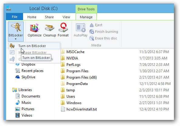 Páska prieskumníka súborov BitLocker