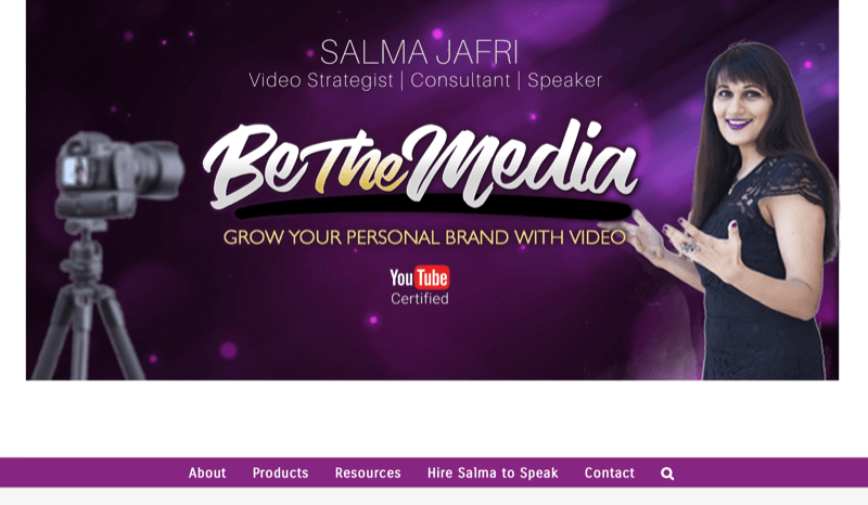 screenshot webu Salmy Jafri, ktorý ju upozorňuje na to, že je mediálnou značkou