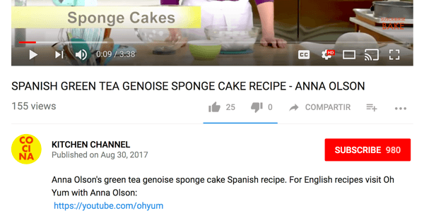 Cocina nasmeruje anglicky hovoriace publikum na iný kuchársky kanál na YouTube.