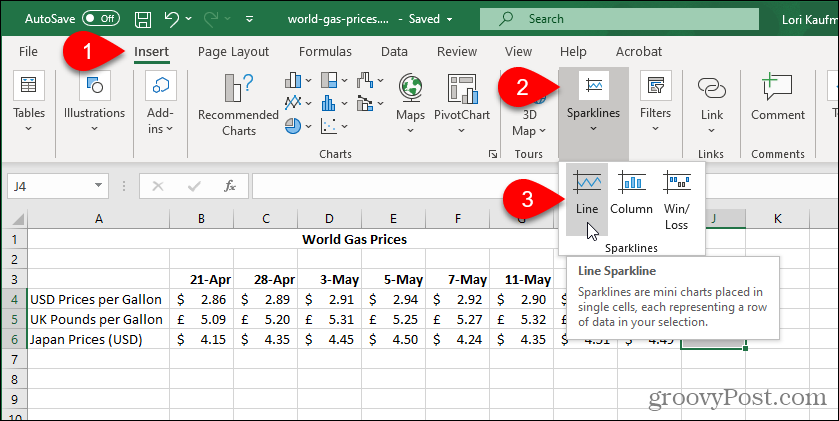 Vyberte položku Excel Sparkline Type