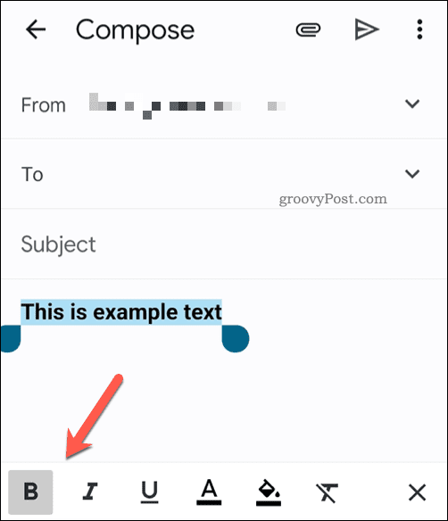 Panel s nástrojmi na formátovanie textu v aplikácii Gmail na mobile