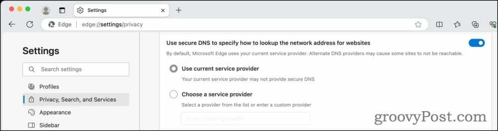 Nastavenia šifrovaného DNS v Microsoft Edge