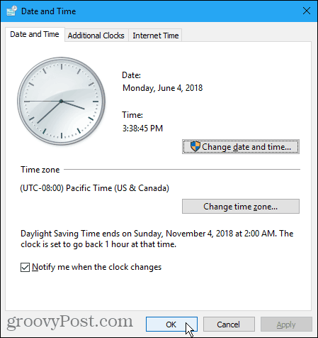 Dialógové okno Dátum a čas v systéme Windows
