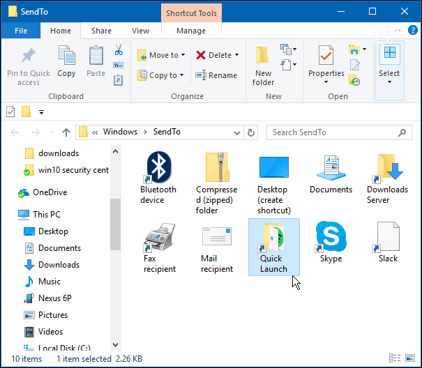 Pridajte panel Rýchle spustenie do kontextovej ponuky Windows 10 „Odoslať do“