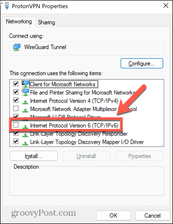 Windows 11 zrušte začiarknutie políčka ipv6