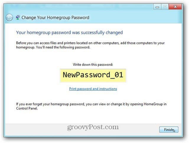 Dokončiť heslo sa úspešne zmení