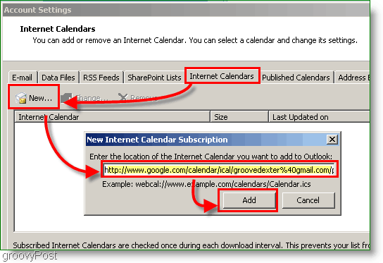 Screenshot kalendára programu Outlook 2007 - Pridanie internetového kalendára