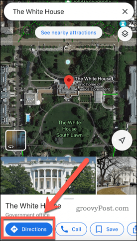 Tlačidlo mobilných pokynov pre Mapy Google