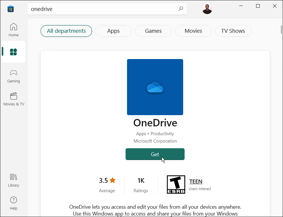 nainštalovať OneDrive Microsoft Store