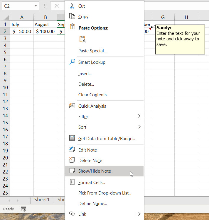 Zobraziť alebo skryť poznámky v programe Excel