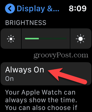 Klepnite v aplikácii Apple Watch na položku Vždy zapnuté