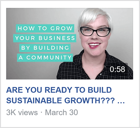Caitlin Bacher, aby učila v skupine na Facebooku, zdieľa video ako toto video s textom How To Grow Vaše podnikanie budovaním komunity a imidžu Caitlin od ramien nahor a smerom k fotoaparát.
