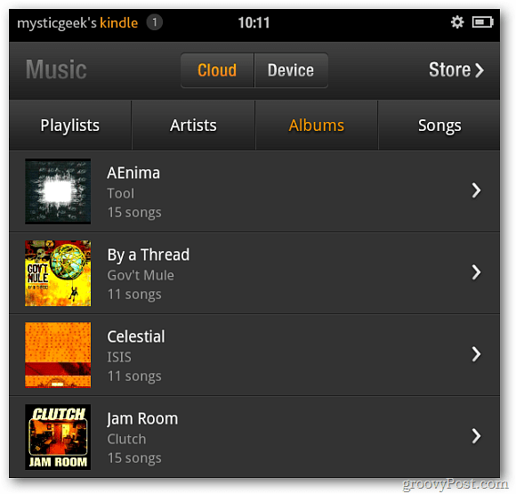 Kindle Fire Music z cloudového prehrávača