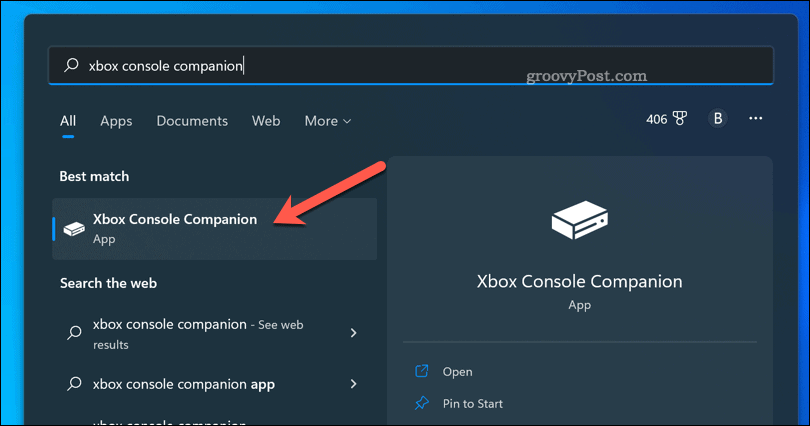 Otvorte sprievodnú aplikáciu Xbox v systéme Windows 11