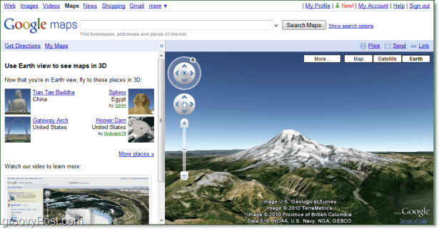 snímka obrazovky mt rainer in google maps Earth view