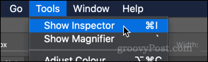 Zobraziť možnosť Inšpektor v aplikácii MacOS Preview