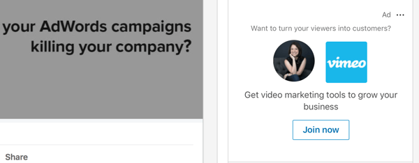 Ukážka reklamy s dynamickým obsahom na LinkedIn.