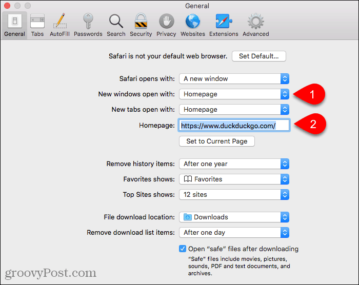 Nastavte domovskú stránku v prehliadači Safari na počítačoch Mac