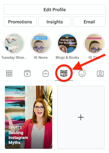 profil instagramu s prítomnou a zvýraznenou ikonou sprievodcu pri hľadaní novín, ktorý sa zobrazuje vedľa ikony igtv